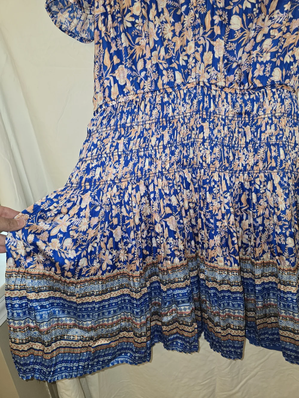Current Air Blue Floral Midi Dress with Orange Accents